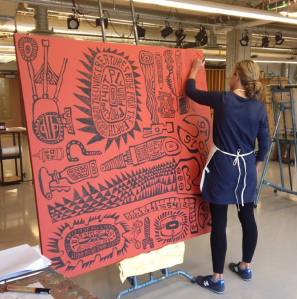 This photo was taken last week at St. Olaf. Michon is working on a new series of large paintings. 